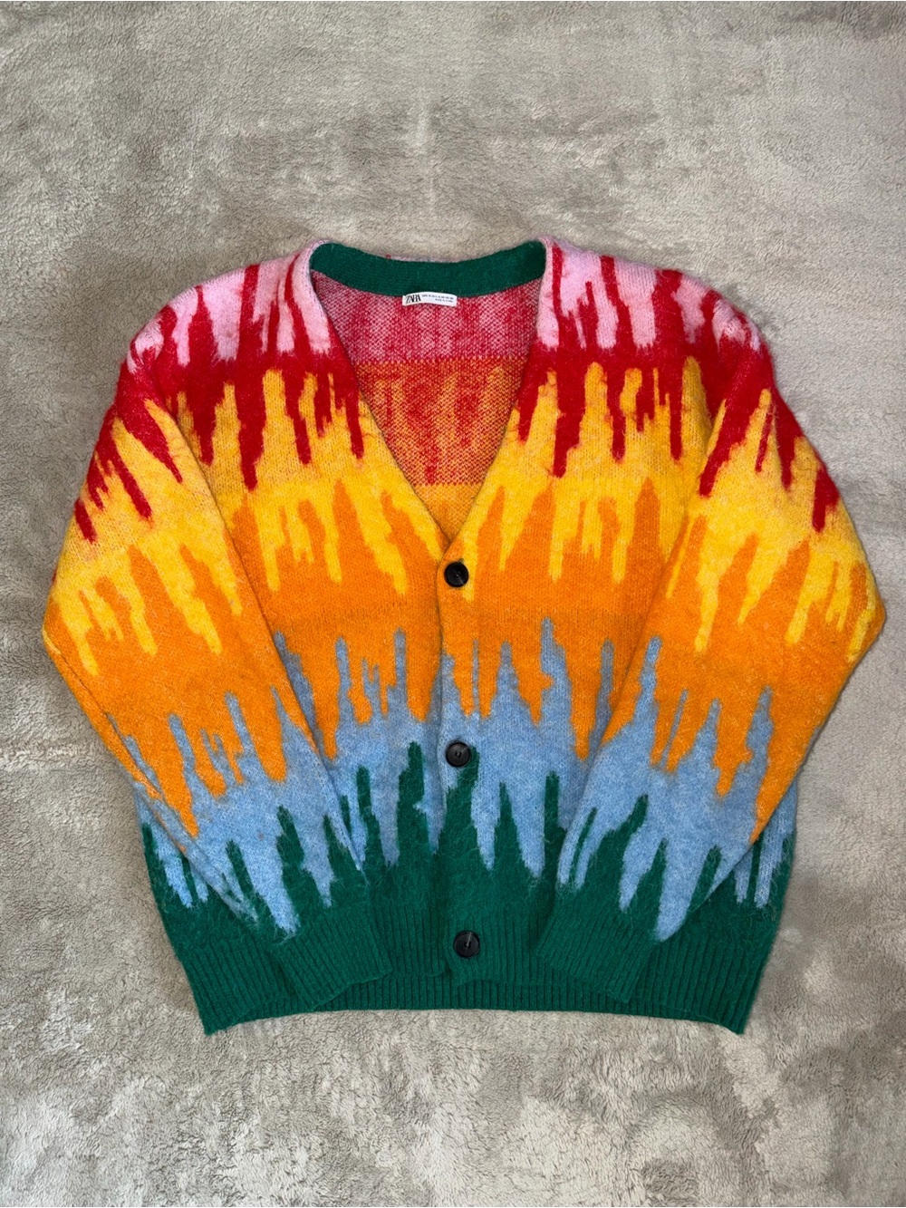 ZARA V-Neck Alpaca Wool Blend Cardigan Sweater Men’s Large Colorful